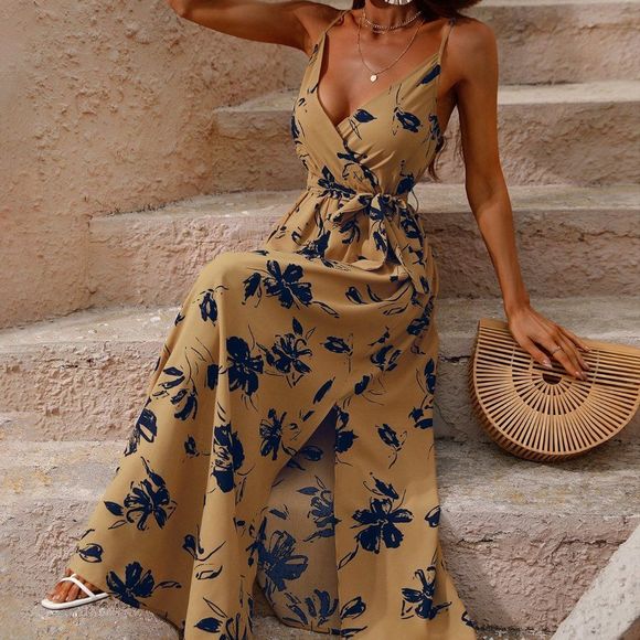 Dresses | New Floral Print Split Thigh Belted Cami Dress Mustard Yellow ... Dresses | New Floral Print Split Thigh Belted Cami Dress Mustard Yellow ...